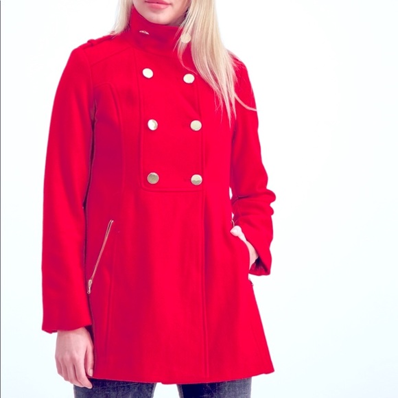 Guess Jackets & Blazers - Like New Guess Bright Red Wool Coat Adorable Size L Sold Out Fit and Flare!